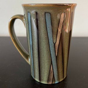 TABLETOPS GALLERY Tall Jade Green Stoneware Mug w/ Vertical Geometric Design
